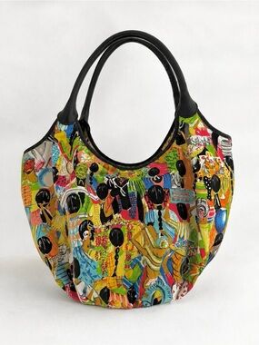 Rare Le Tanneur Printed Canvas & Leather Medium Shoulder Bag